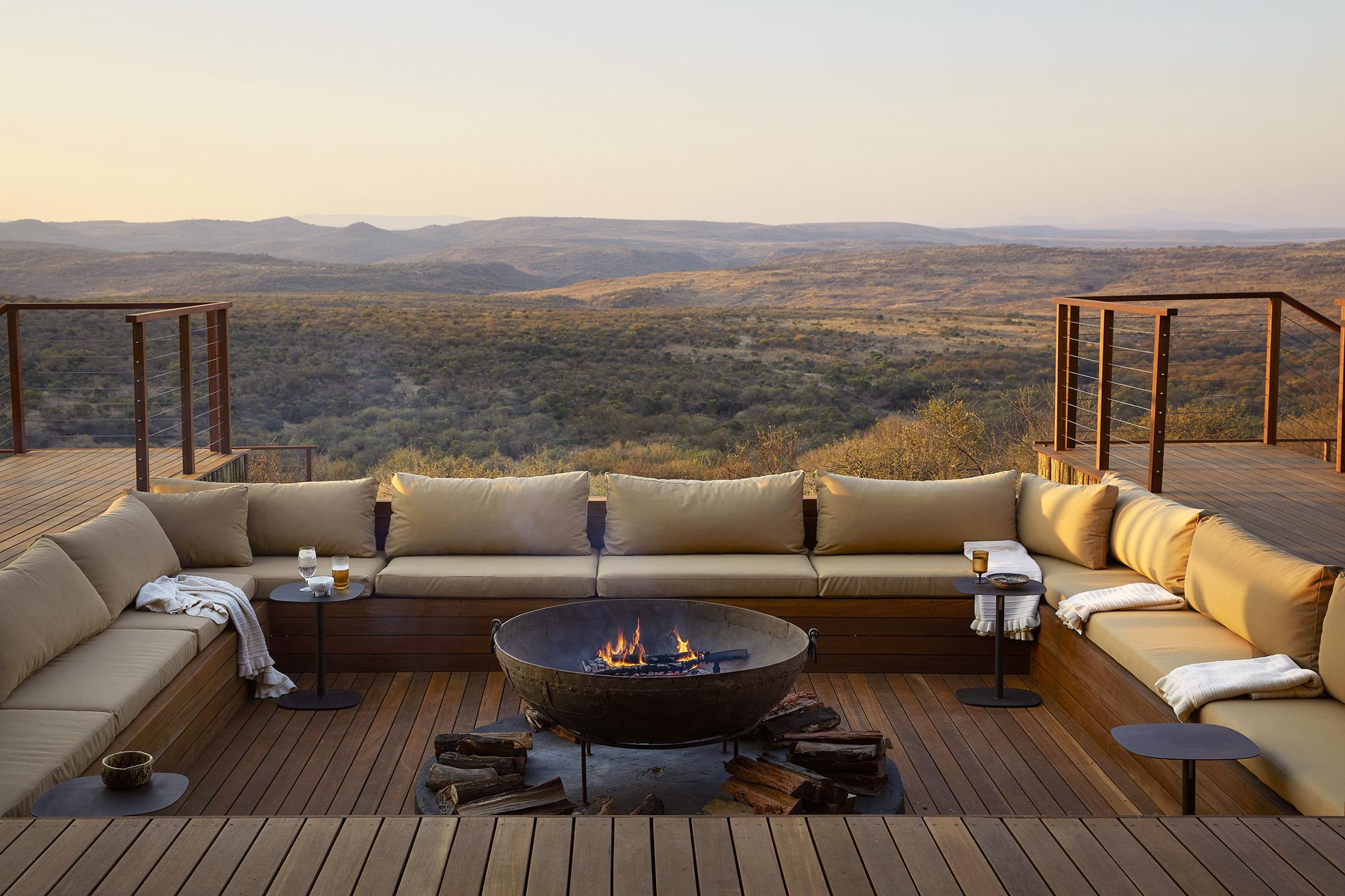 Main lodge exterior fire pit deck area