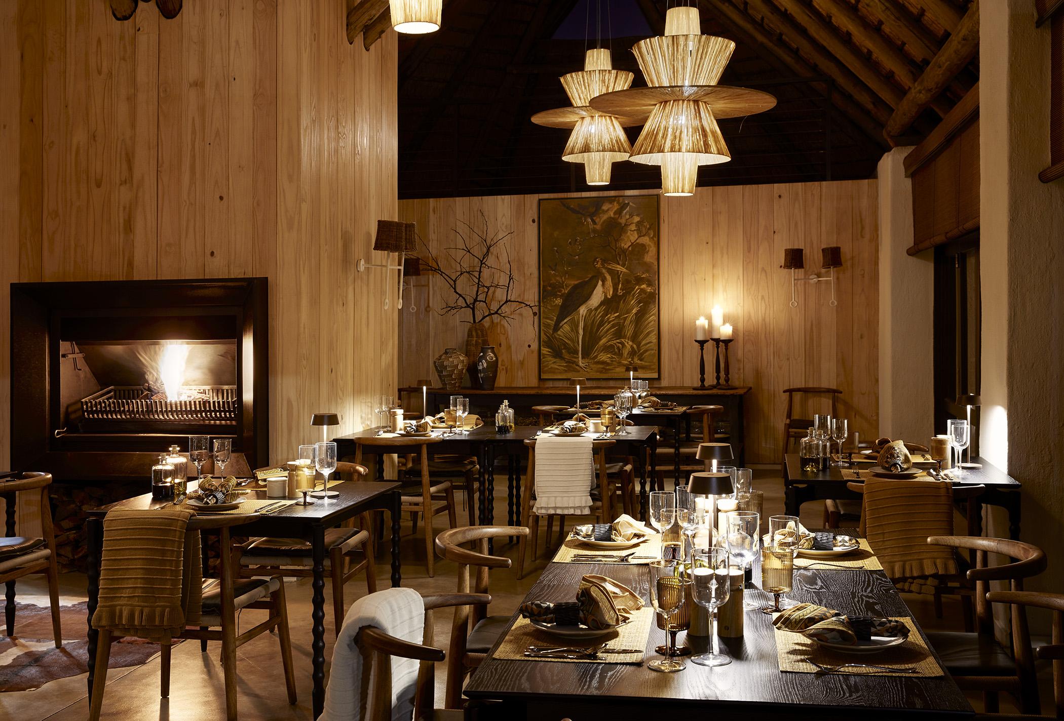 Main lodge interior dinner setup